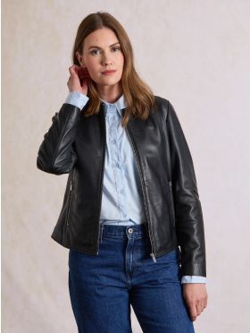 Crosby Collarless Leather Jacket in Black
