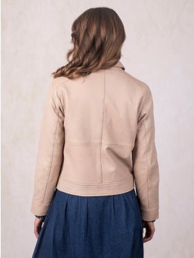 Brathay Collared Leather Jacket in Cappuccino