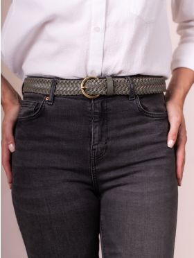 Waverton Leather Woven Belt in Lichen