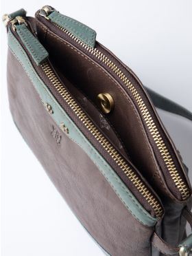 Hartsop Zip Leather Cross Body Bag in Brown and Green