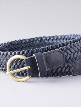 Waverton Leather Woven Belt in Navy