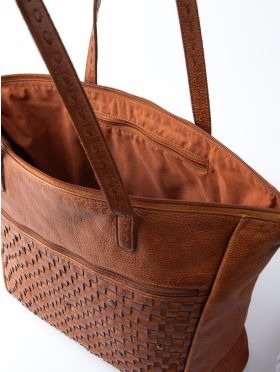Storrs Woven Leather Tote Bag in Cognac