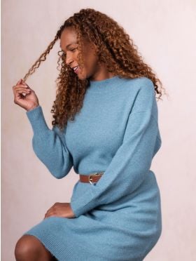 Malika Wool Blend Jumper Dress in Teal