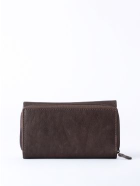 Hartsop Flapover Leather Purse in Brown and Green