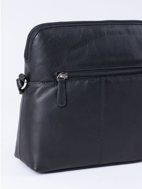 Raven Leather Cross Body Bag in Black