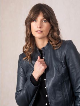 Annaside Leather Jacket in Navy
