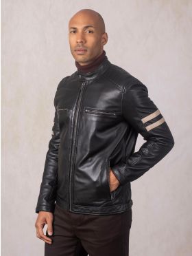 Charlie II Leather Racer Jacket in Black