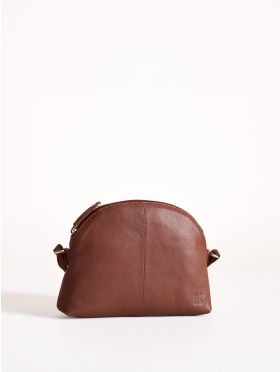 Elterwater curved Leather Cross Body Bag in Cognac