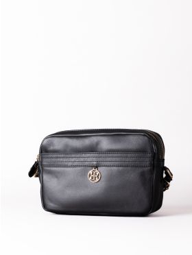 Cartmel Boxy Leather Cross Body Bag in Black