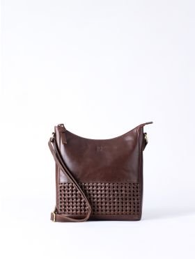 Waverton Woven Medium Leather Cross Body Bag in Brown