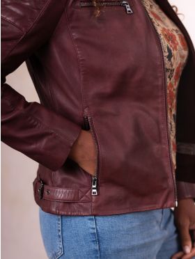 Buttermere Leather Racer Jacket in Burgundy