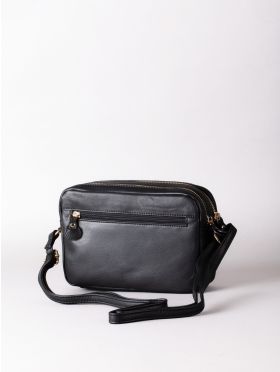 Cartmel Boxy Leather Cross Body Bag in Black
