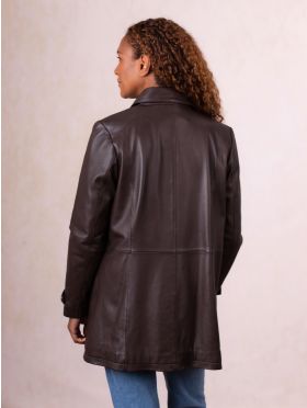 Bilsco Longline Leather Jacket in Seal Brown