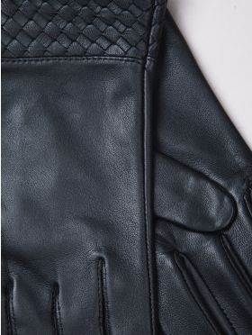 Willow Woven Cuff Leather Gloves in Black