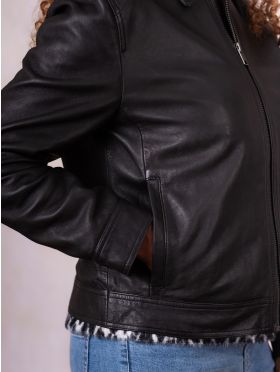 Crosthwaite Collared Leather Jacket in Black