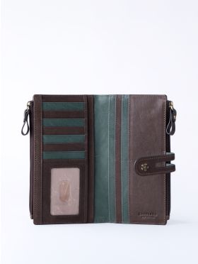 Hartsop Leather Double Zip Purse in Brown & Green