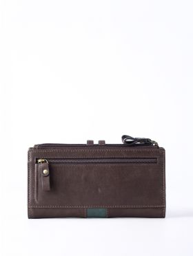 Hartsop Leather Double Zip Purse in Brown & Green