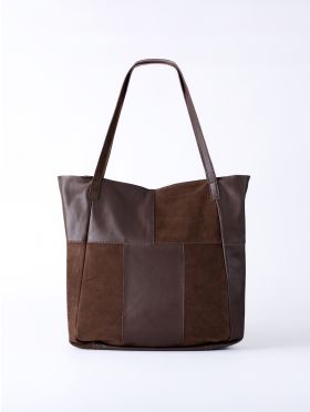Tarn Hows Leather and Suede Tote Bag in Chocolate Brown