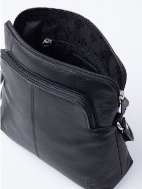 Raven Leather Cross Body Bag in Black
