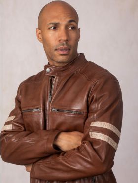 Charlie II Leather Racer Jacket in Cognac | Lakeland Leather