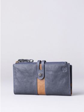 Hartsop Leather Double Zip Purse in Navy & Tan