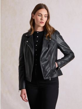 Tarraby Leather Biker Jacket in Black