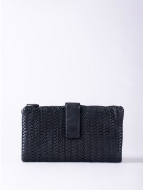 Wreay Large Leather Tab Purse in Black