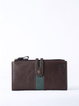 Hartsop Leather Double Zip Purse in Brown & Green