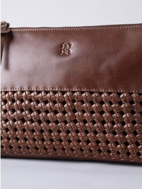 Waverton Woven Leather Cross Body Bag in Brown