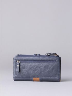 Hartsop Leather Double Zip Purse in Navy & Tan
