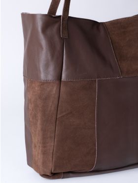 Tarn Hows Leather and Suede Tote Bag in Chocolate Brown
