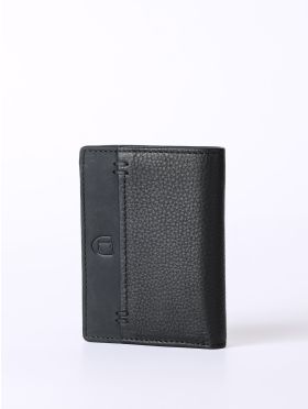 Stitch Leather Tri-Fold Wallet in Black