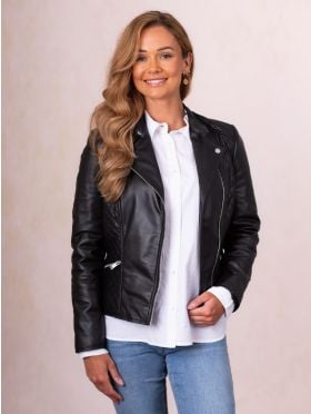Penny Quilted Leather Biker Jacket in Black