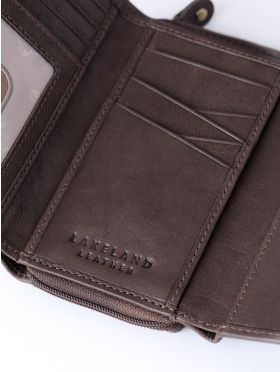 Hartsop Flapover Leather Purse in Brown and Green