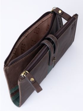 Hartsop Leather Double Zip Purse in Brown & Green