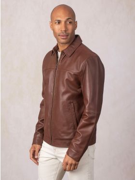 Renwick Collared Leather Jacket in Cognac | Lakeland Leather