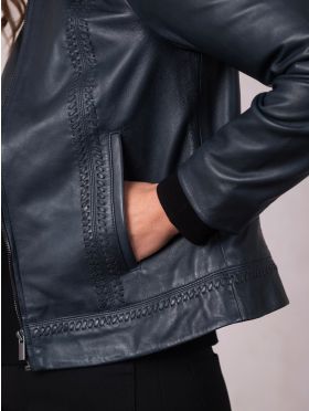 Annaside Leather Jacket in Navy