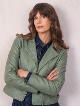 Thornhill Leather Biker Jacket in Green