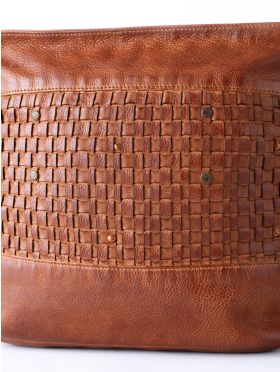 Storrs Woven Leather Cross Body Bag in Cognac