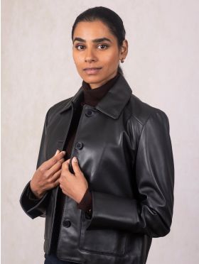 Kendal Collared Leather Jacket in Black