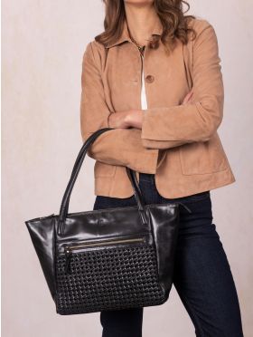 Waverton Woven Leather Tote Bag in Black