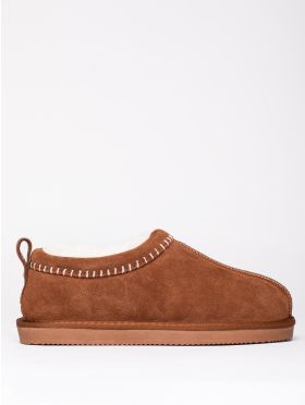 Sheepskin Embroidered Clog Slippers in Tan