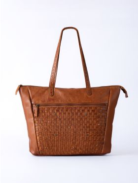 Storrs Woven Leather Tote Bag in Cognac