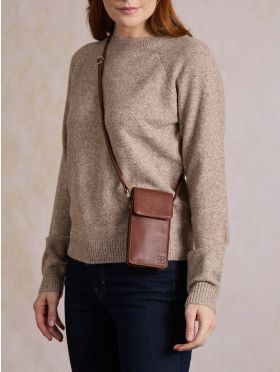 Bowness Leather Cross Body Phone Pouch in Cognac