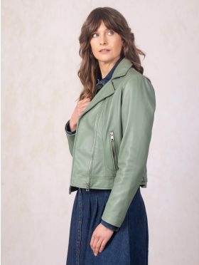 Thornhill Leather Biker Jacket in Green