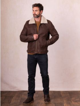 Harrier Sheepskin Flying Jacket in Chocolate Brown