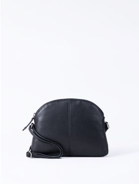 Elterwater Curved Leather Cross Body Bag in Black