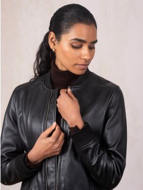 Braithwaite Leather Bomber Jacket in Black