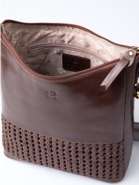 Waverton Woven Medium Leather Cross Body Bag in Brown