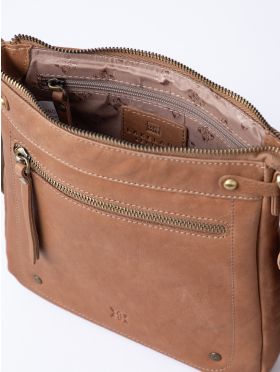 Harstone Large Leather Cross Body Bag in Taupe